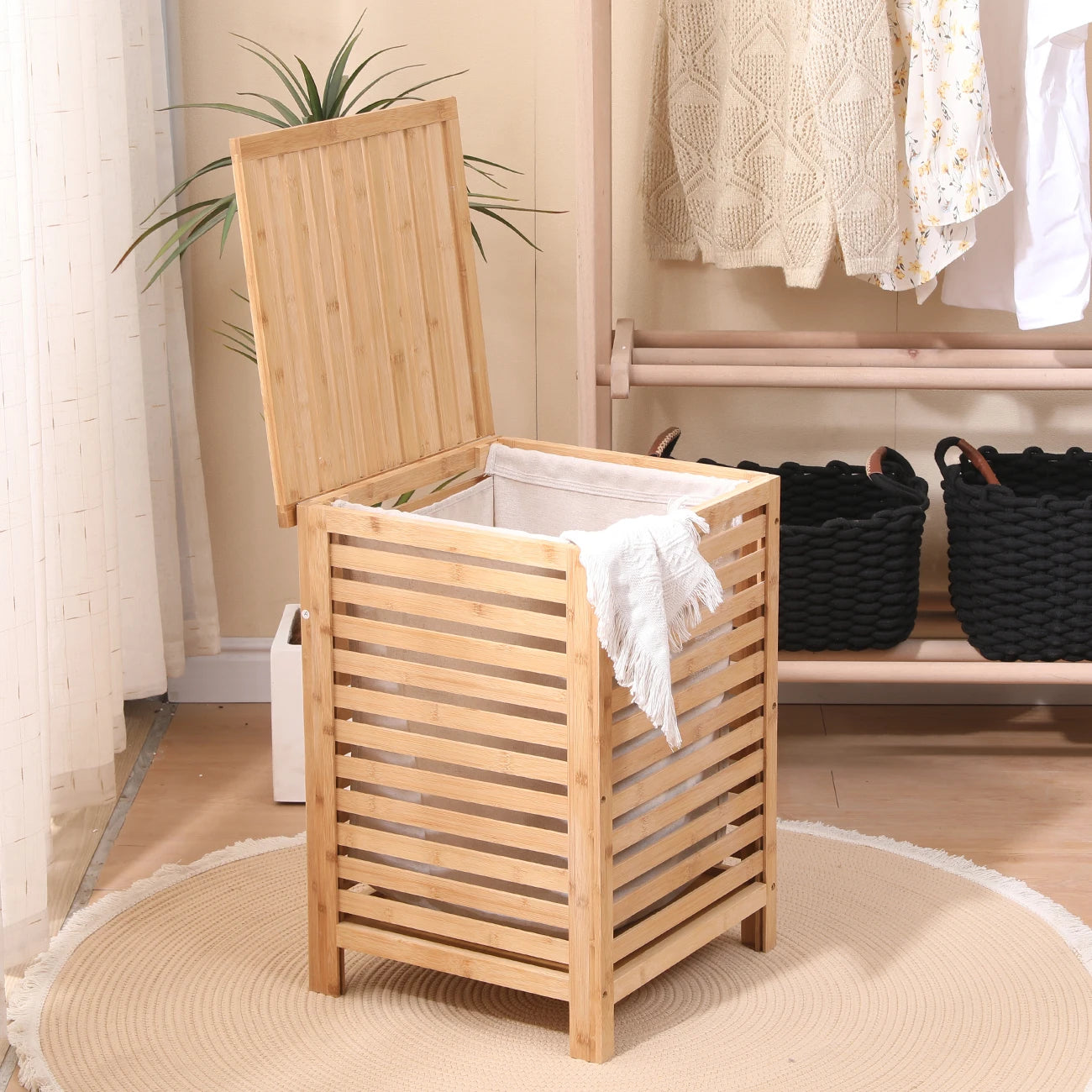 Arela Wooden Laundry Hamper