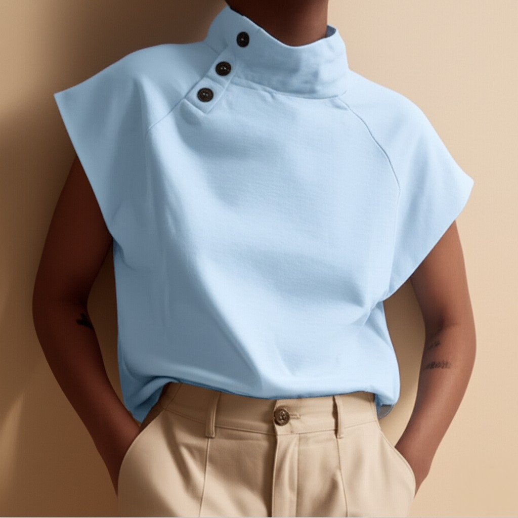 Florice Short Sleeve Buttoned Collar Blouse