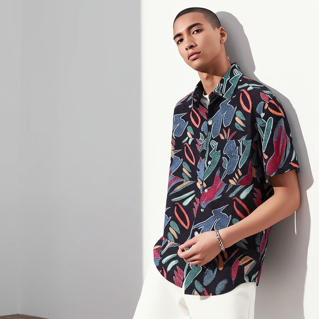 Trayson Colorful Design Button Up T-Shirt