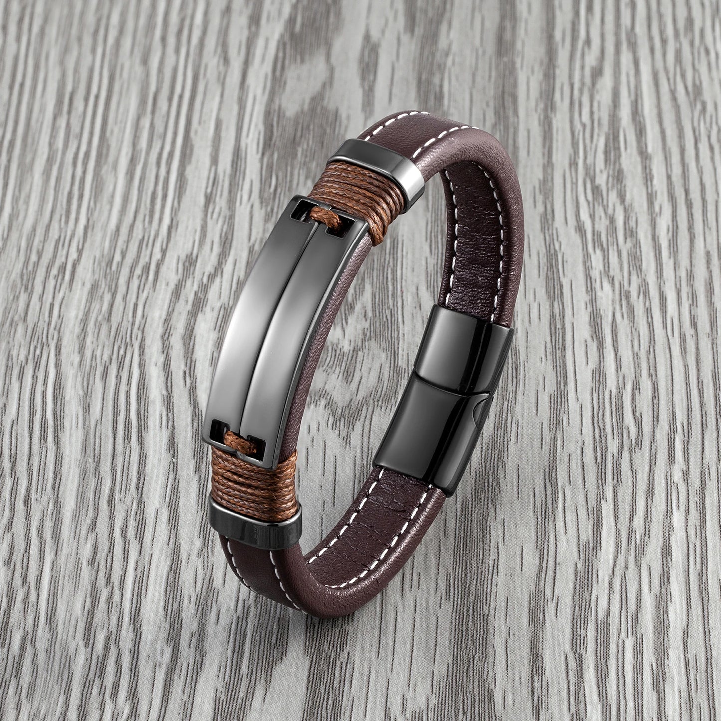 Virtus Stainless Steel Leather Bracelet