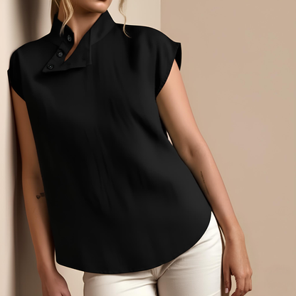 Florice Short Sleeve Buttoned Collar Blouse