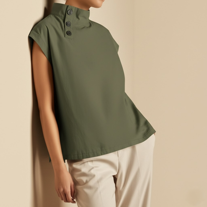 Florice Short Sleeve Buttoned Collar Blouse