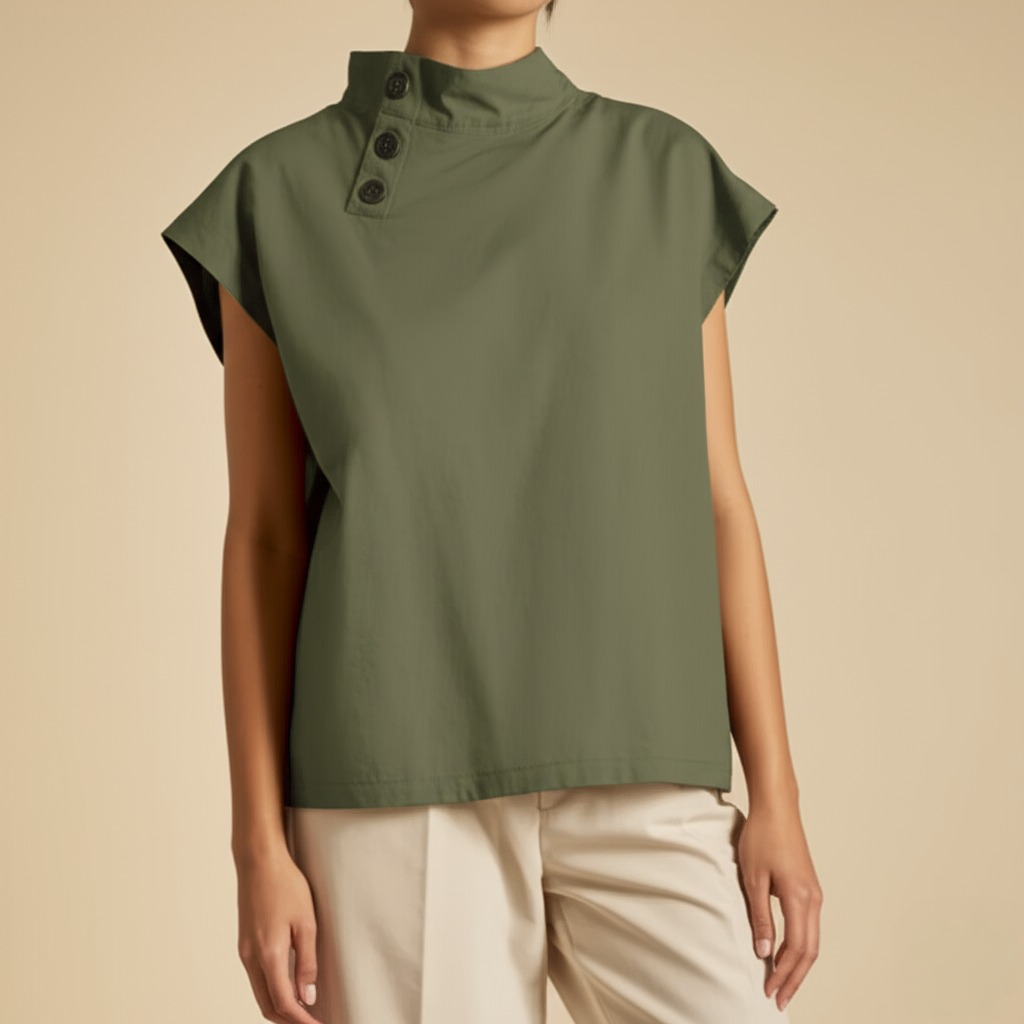 Florice Short Sleeve Buttoned Collar Blouse