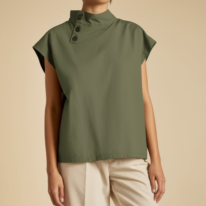 Florice Short Sleeve Buttoned Collar Blouse